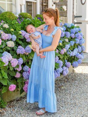 Xirena Lorraine Smocked Light Blue Tiered Midi Dress